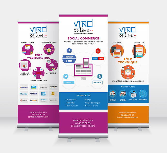 VNC Online - 3 roll-up pour stand sur salon